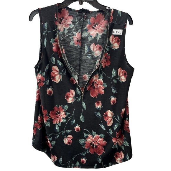 Corvia Womens Blouse Black Red Floral Print Cap Sleeve Size L - Picture 1 of 13